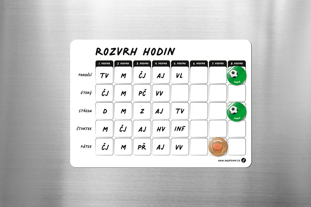 Magnetický popisovatelný školní rozvrh A4 - bílý
