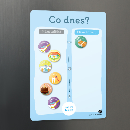Magnetický denní plánovač pro děti 21×29 cm - Co dnes? (modrý)