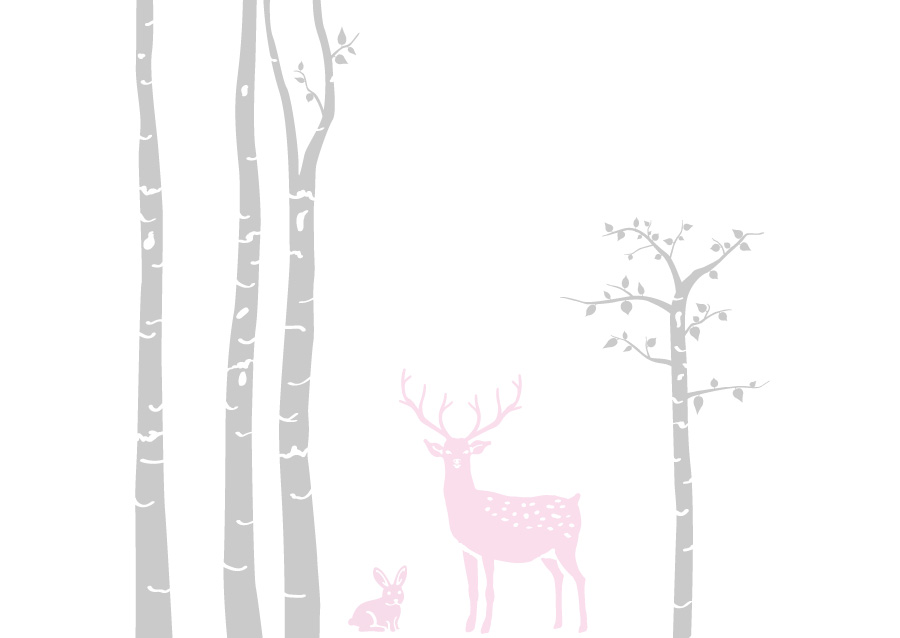 Jelen se zajícem mezi břízami - samolepka na zeď