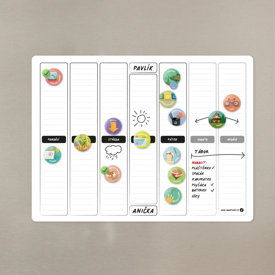 2. jakost Magnetický popisovatelný týdenní plánovač pro dva 40×30 cm - bílý