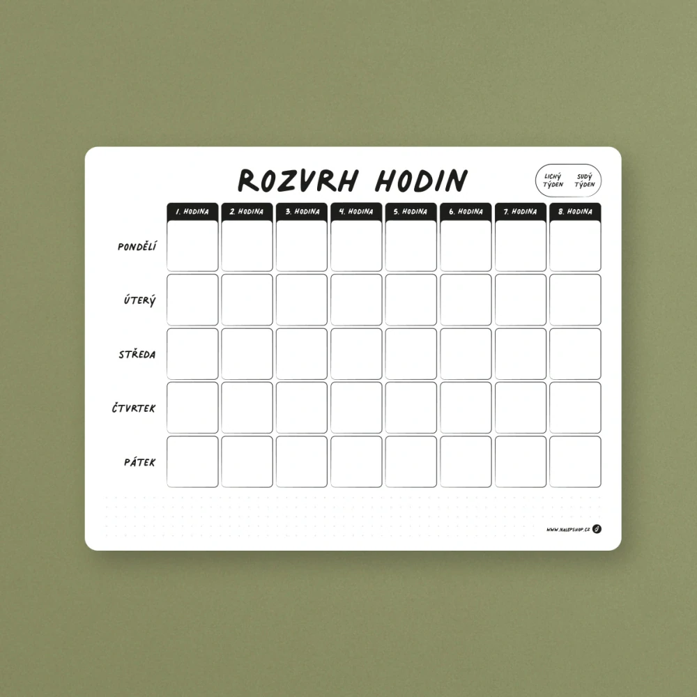 2. jakost Magnetický popisovatelný školní rozvrh 40×30 cm - bílý