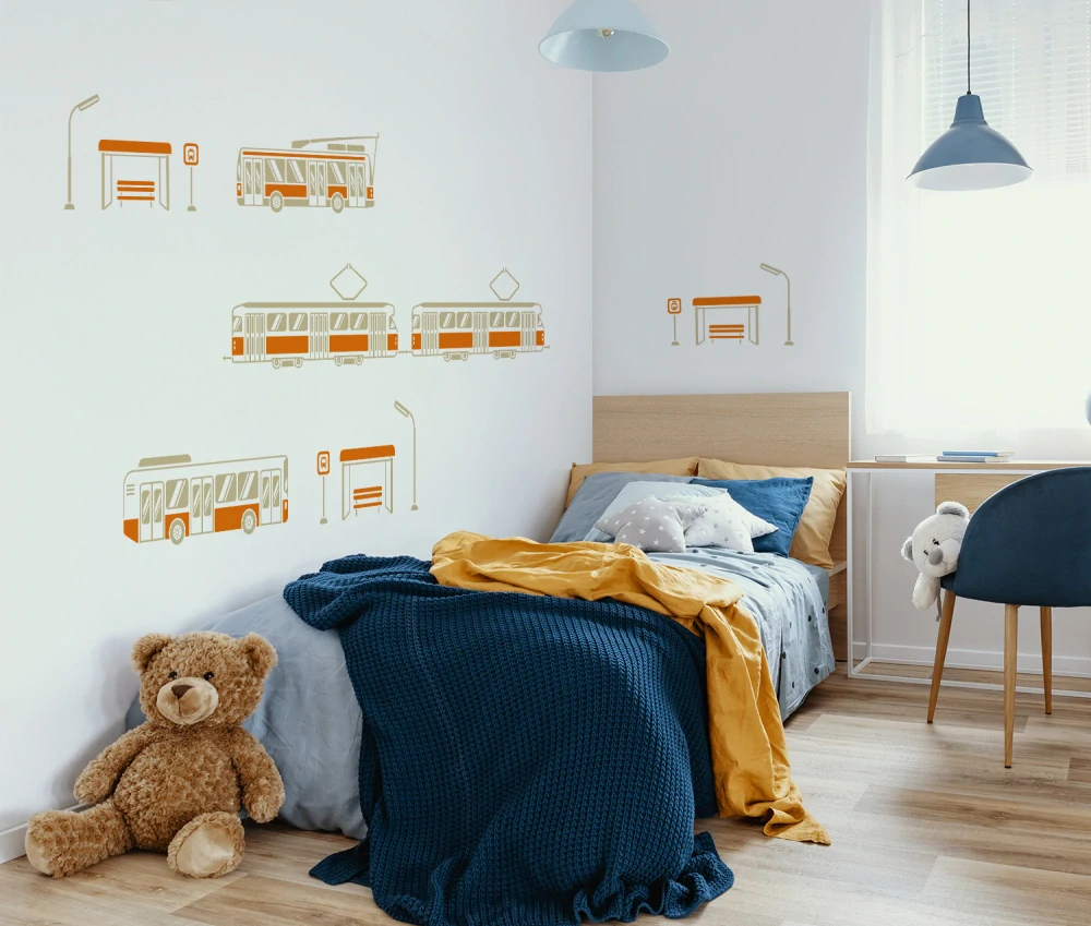Sada dopravních prostředků (MHD) - samolepka na zeď 